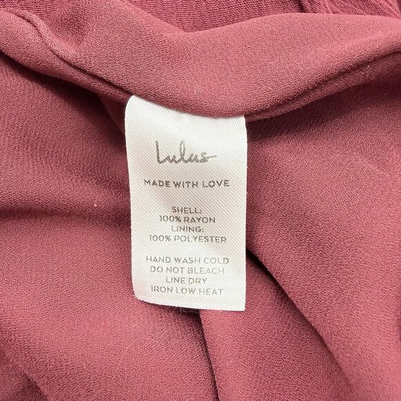 Lulus Burgundy Wrap Maxi Dress L Short Sleeve V Neck Flowy Lined Wedding Guest - Picture 7 of 8